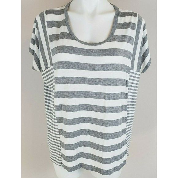 Michael Michael Kors White Gray Striped T-Shirt Tee S EUC - Picture 1 of 3
